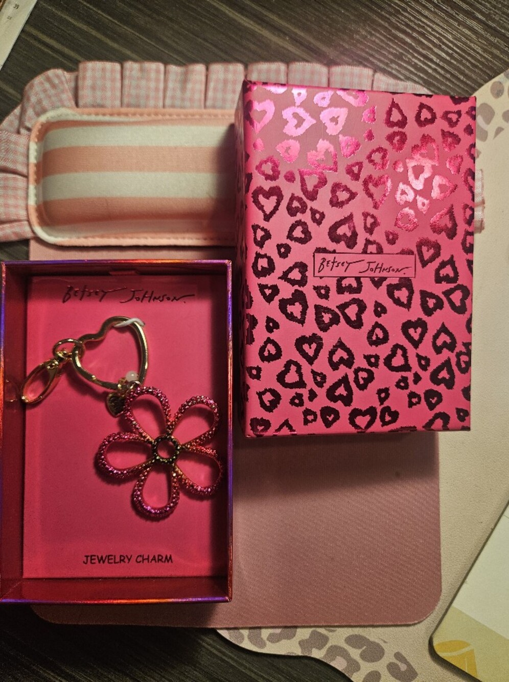 Betsey Johnson Hot Pink Flower Keychain NWT